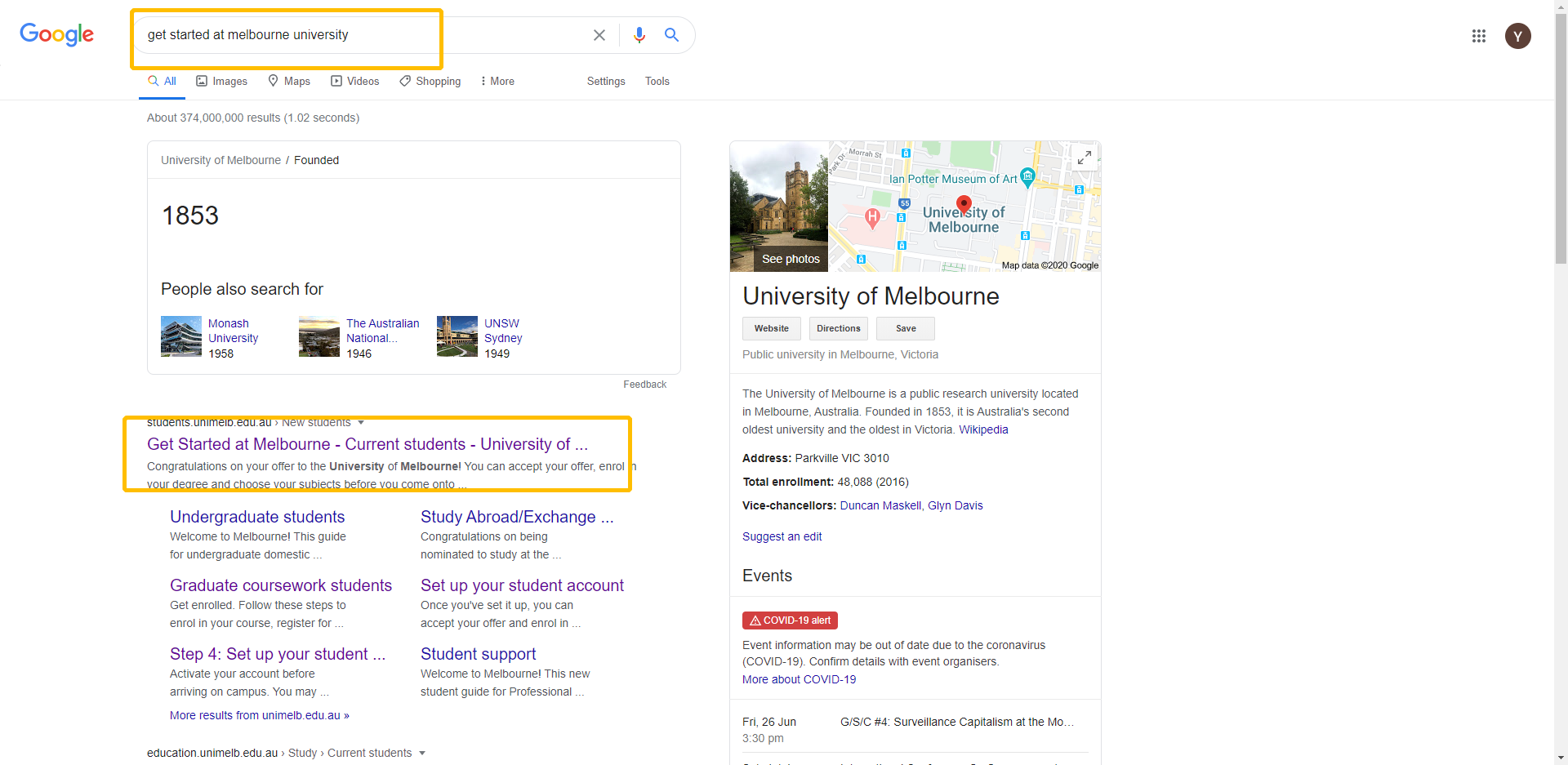 打开浏览器 搜索get started at Melbourne university。点击第一个。