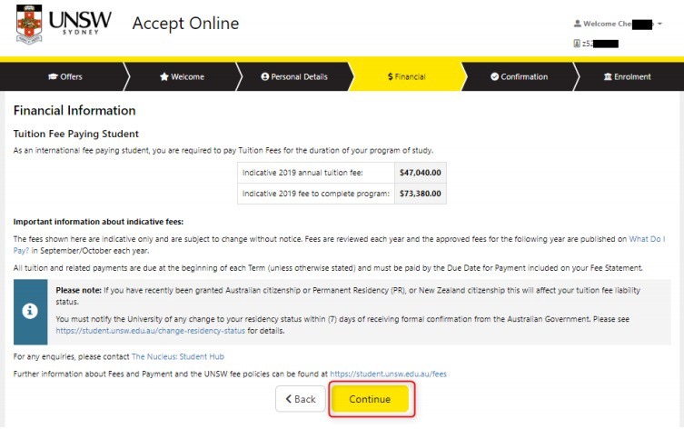 确认相关费用信息
点击Continue继续