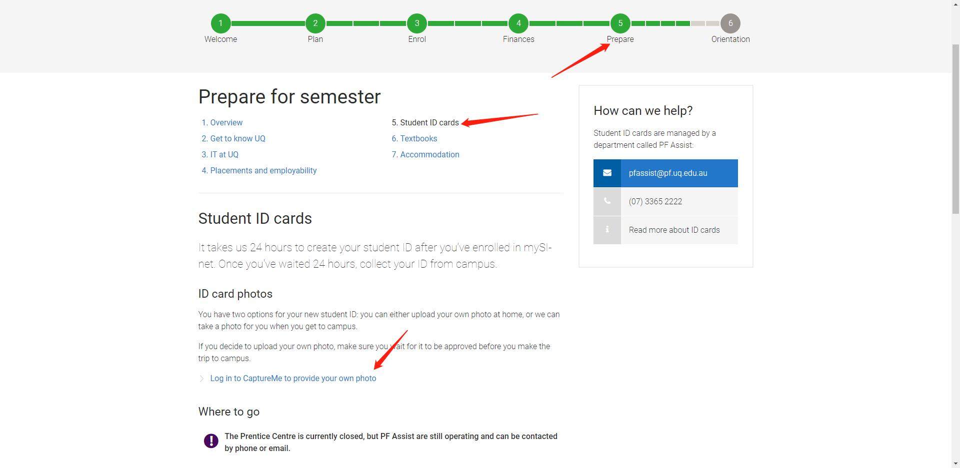 返回主页面，点击prepare，点击5. Student ID Card. 点击log in CaptureMe上传用于学生卡的照片。