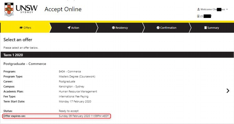 1. 选择并查看准备接受的offer
2. 注意接受offer的截止日期,页面中可以查看