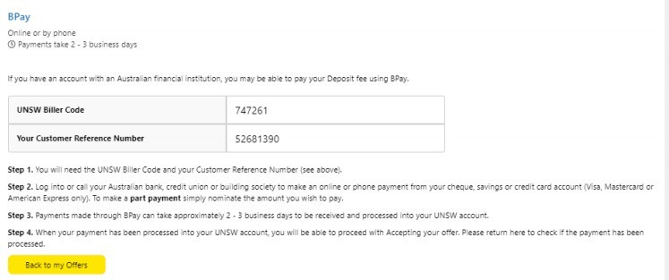BPay在线或电话支付