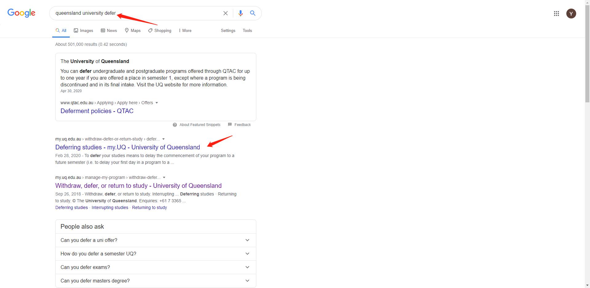 浏览器搜索queensland university defer，点击第二个结果。